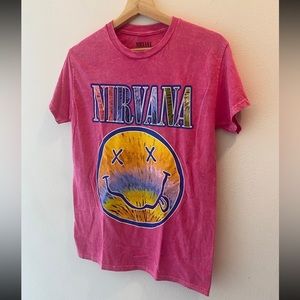 NWOT- Nirvana distressed pink t shirt size small